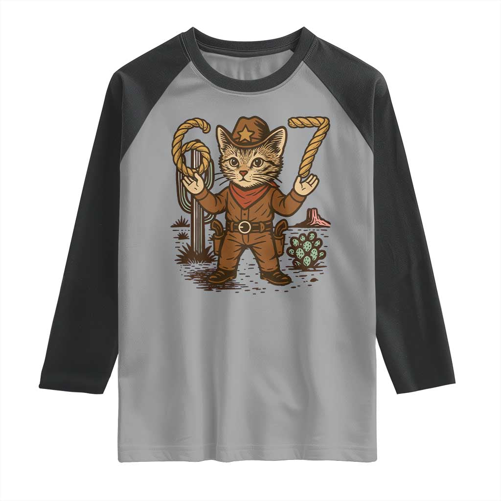 Funny Cowcat Six Seven Meme Raglan Shirt Gen Alpha 67 Trend Gift TS12 Sport Gray Black Print Your Wear