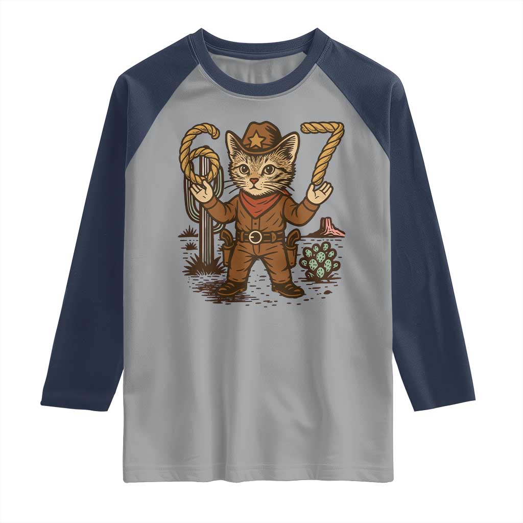 Funny Cowcat Six Seven Meme Raglan Shirt Gen Alpha 67 Trend Gift TS12 Sport Gray Navy Print Your Wear