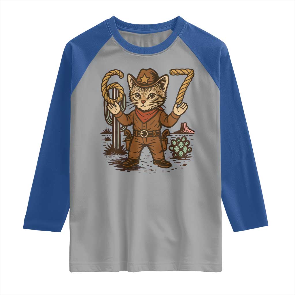 Funny Cowcat Six Seven Meme Raglan Shirt Gen Alpha 67 Trend Gift TS12 Sport Gray Royal Print Your Wear