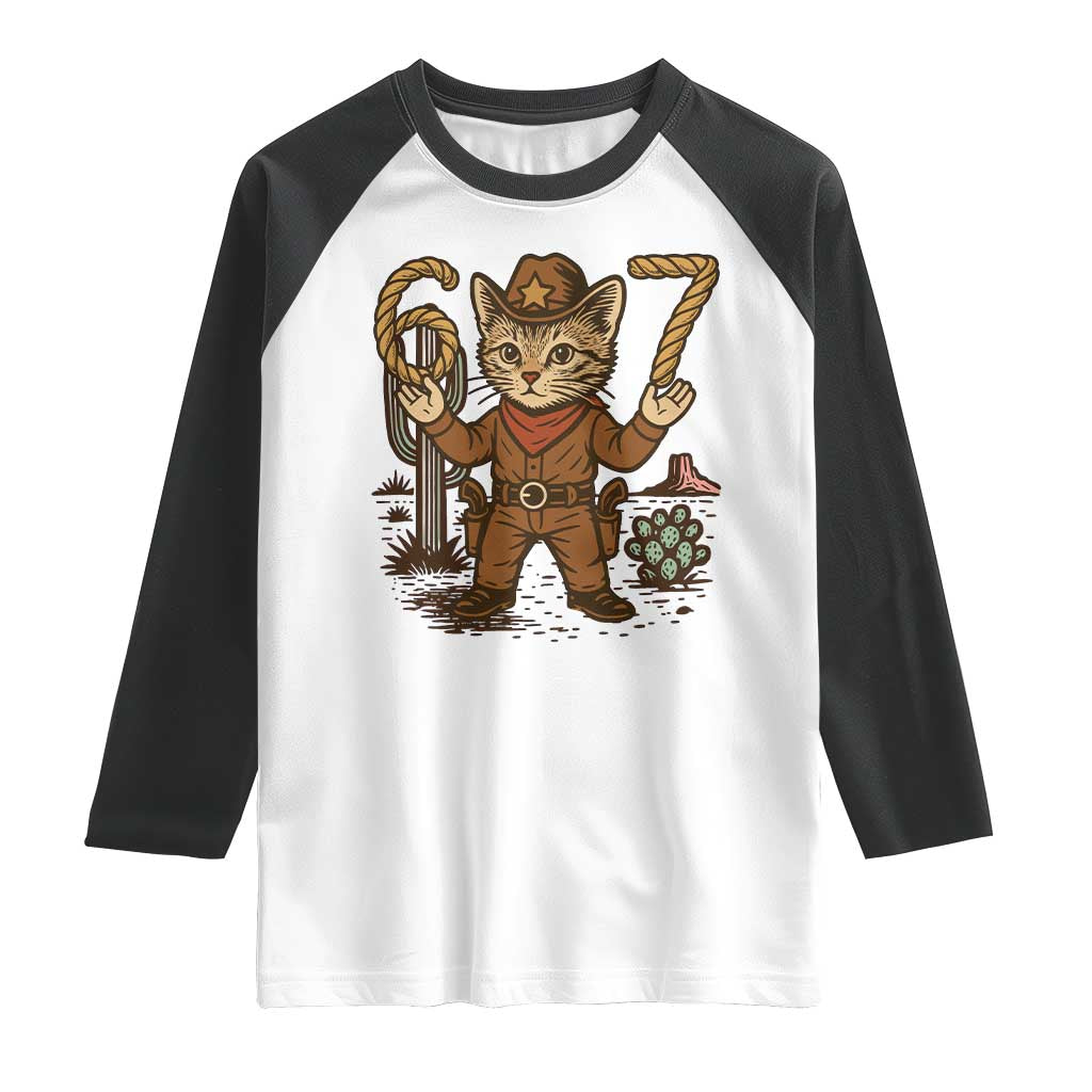 Funny Cowcat Six Seven Meme Raglan Shirt Gen Alpha 67 Trend Gift TS12 White Black Print Your Wear