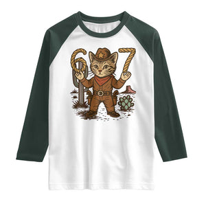 Funny Cowcat Six Seven Meme Raglan Shirt Gen Alpha 67 Trend Gift TS12 White Dark Forest Green Print Your Wear