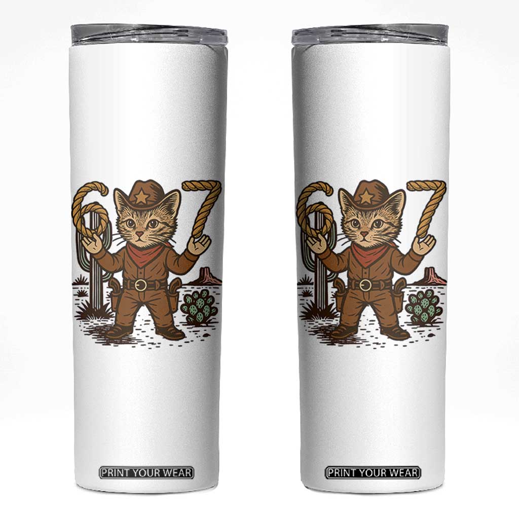 Funny Cowcat Six Seven Meme Skinny Tumbler Gen Alpha 67 Trend Gift TS12 White Print Your Wear