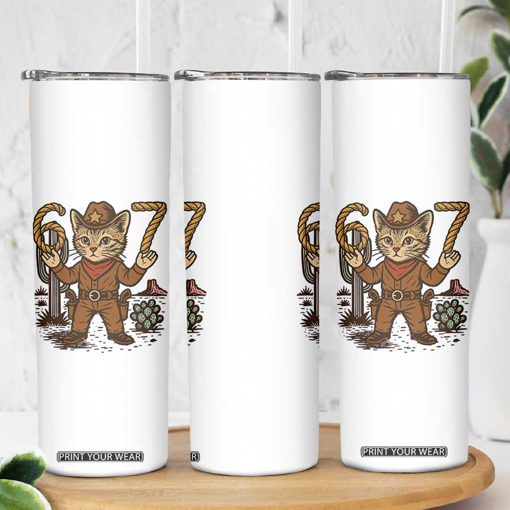 Funny Cowcat Six Seven Meme Skinny Tumbler Gen Alpha 67 Trend Gift TS12 Print Your Wear