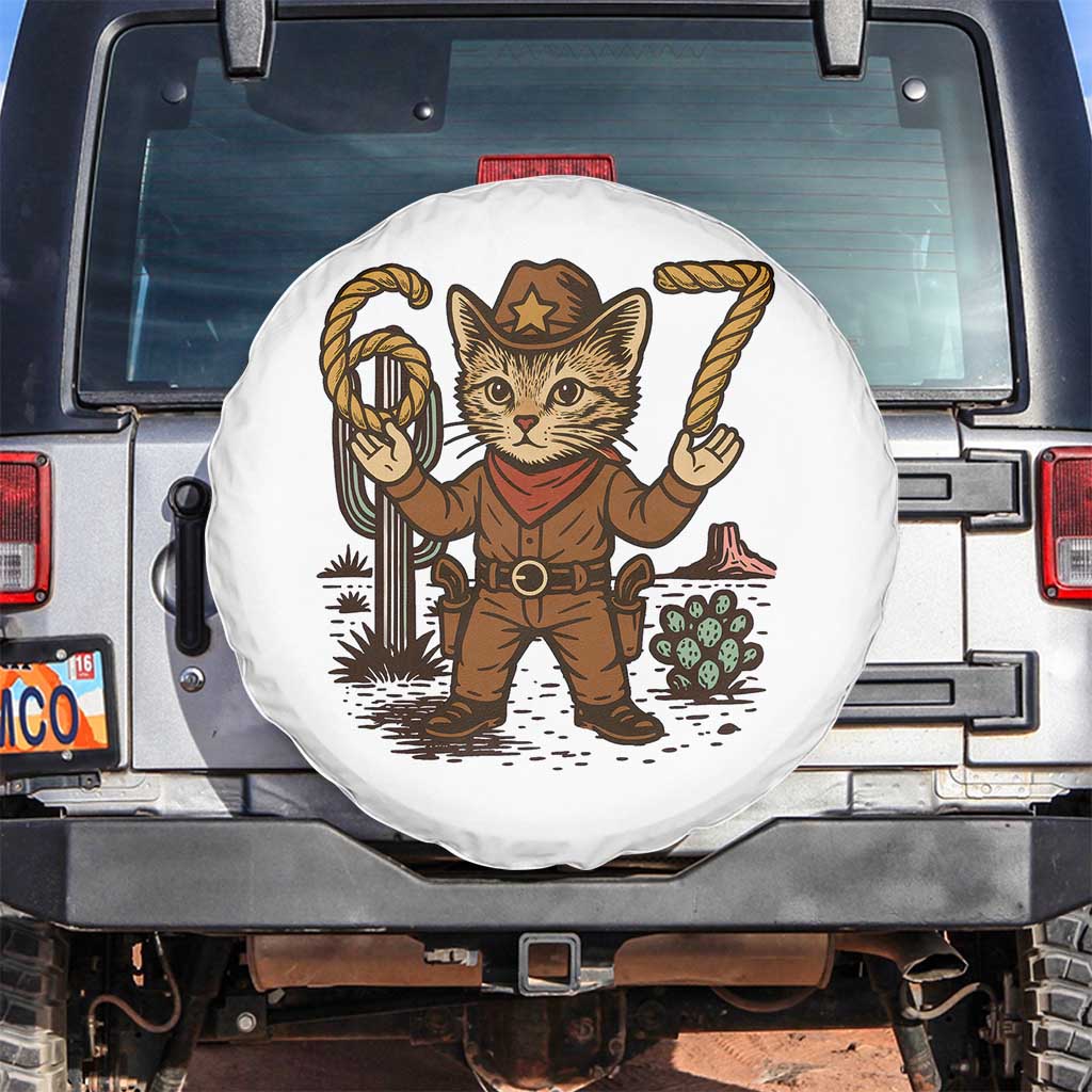 Funny Cowcat Six Seven Meme Spare Tire Cover Gen Alpha 67 Trend Gift TS12 No hole White Print Your Wear