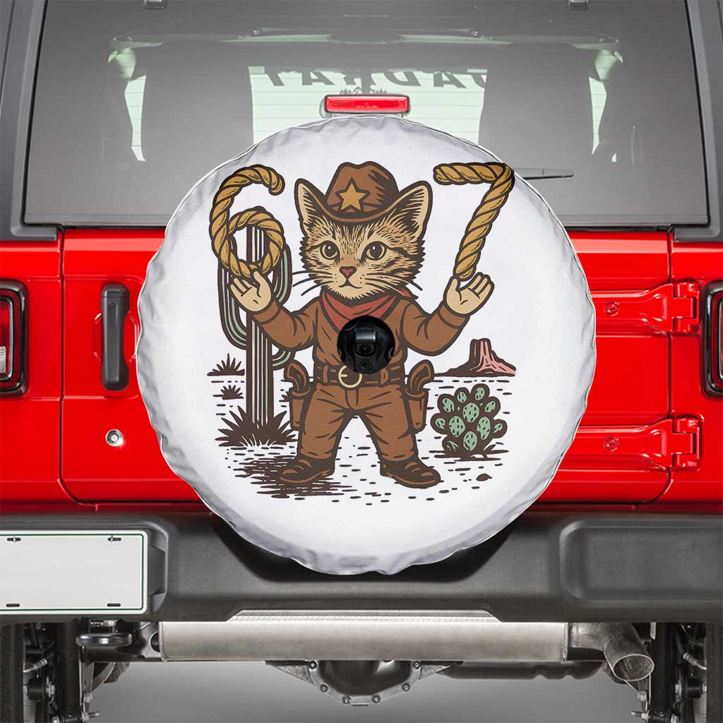Funny Cowcat Six Seven Meme Spare Tire Cover Gen Alpha 67 Trend Gift TS12 White Print Your Wear