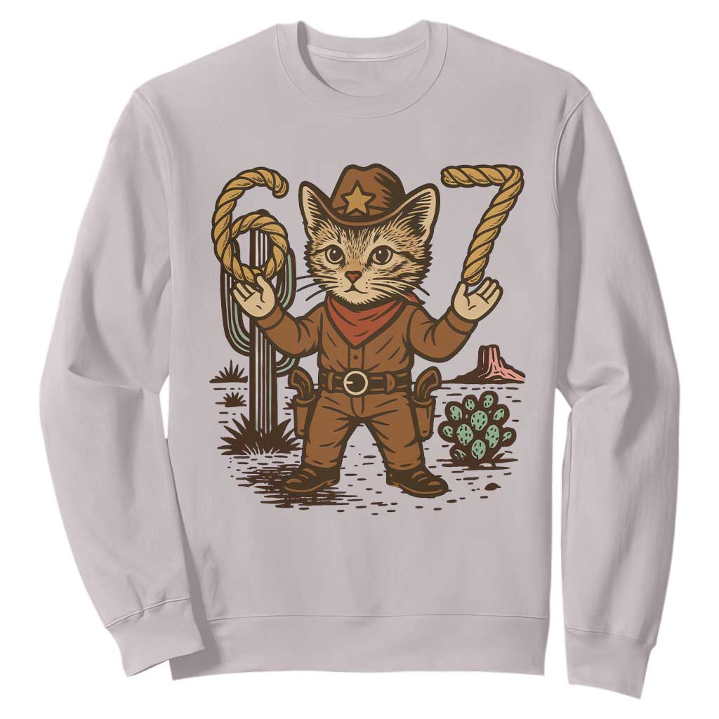 Funny Cowcat Six Seven Meme Sweatshirt Gen Alpha 67 Trend Gift TS12 Ice Gray Print Your Wear
