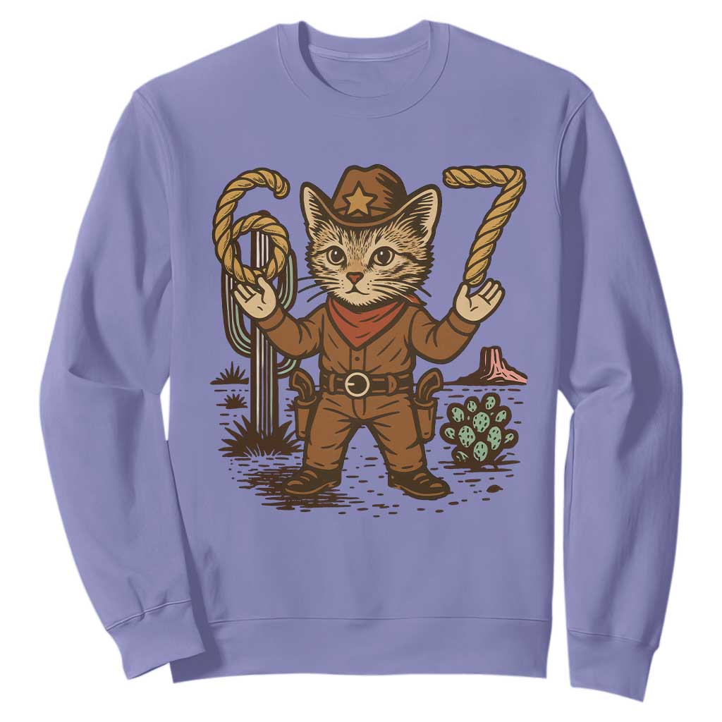 Funny Cowcat Six Seven Meme Sweatshirt Gen Alpha 67 Trend Gift TS12 Violet Print Your Wear