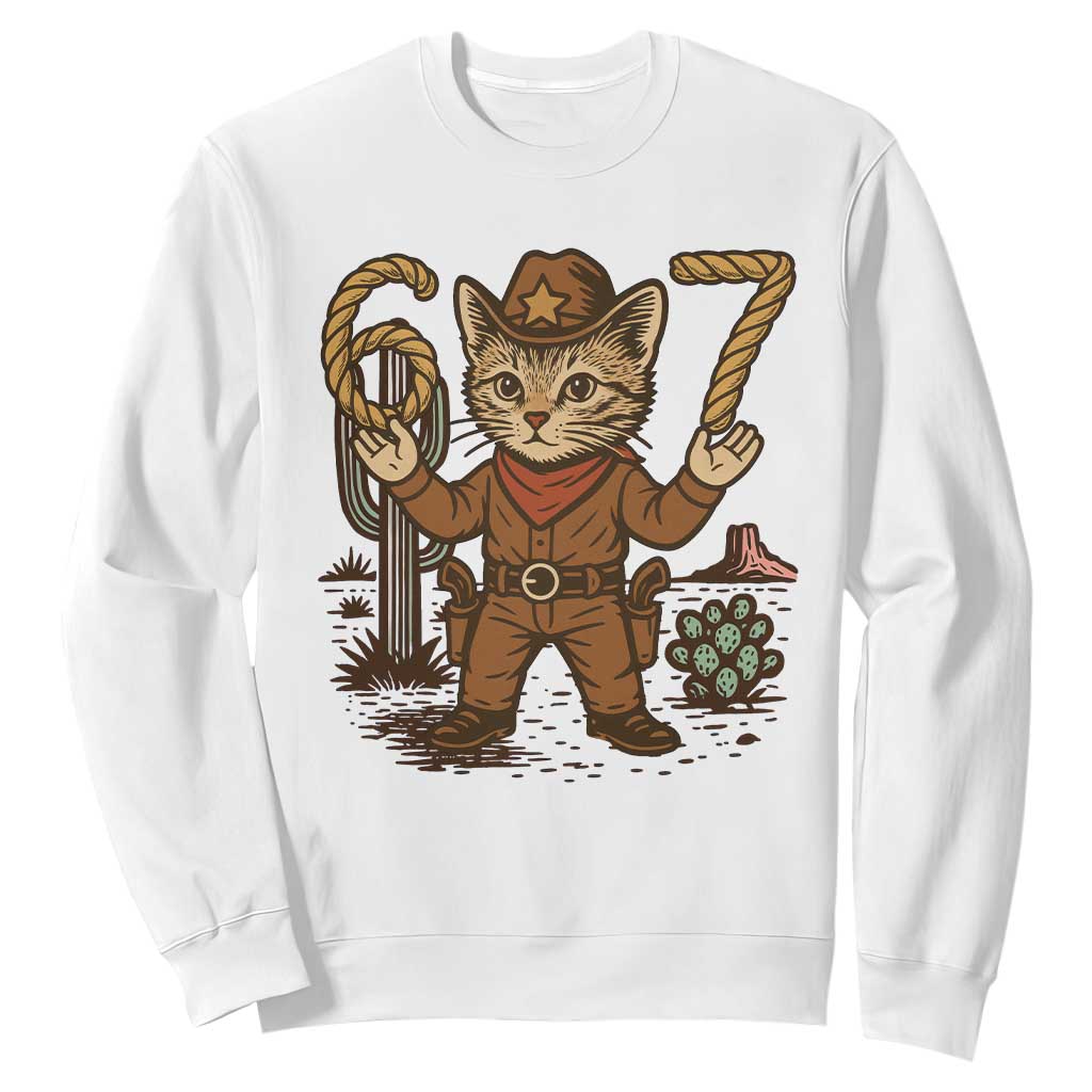 Funny Cowcat Six Seven Meme Sweatshirt Gen Alpha 67 Trend Gift TS12 White Print Your Wear