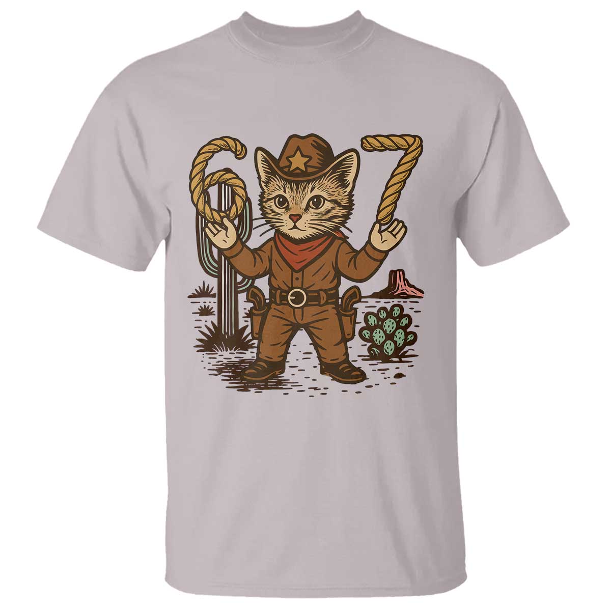 Funny Cowcat Six Seven Meme T Shirt Gen Alpha 67 Trend Gift TS12 Ice Gray Print Your Wear