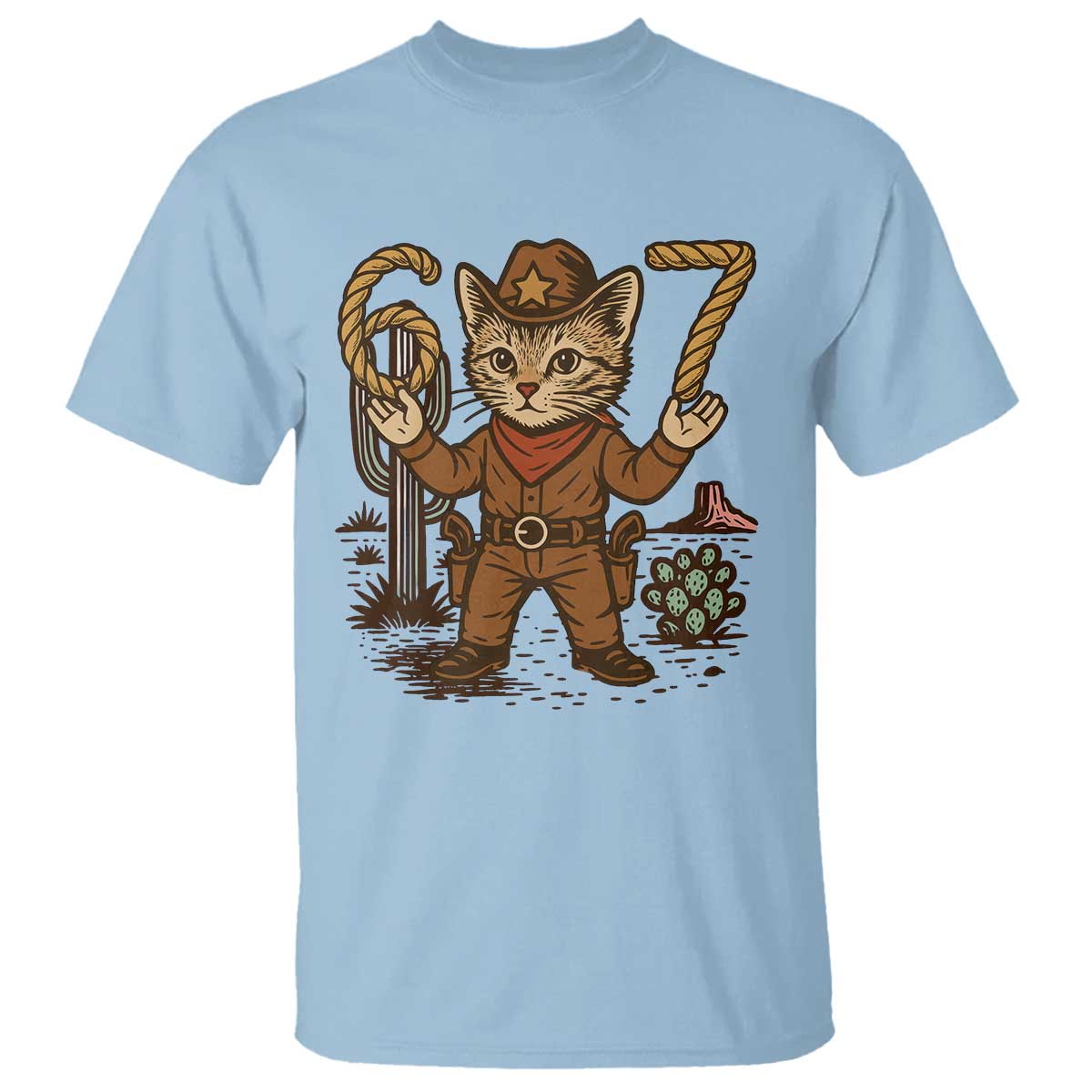 Funny Cowcat Six Seven Meme T Shirt Gen Alpha 67 Trend Gift TS12 Light Blue Print Your Wear