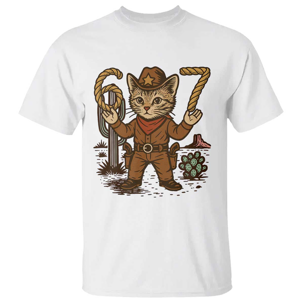 Funny Cowcat Six Seven Meme T Shirt Gen Alpha 67 Trend Gift TS12 White Print Your Wear