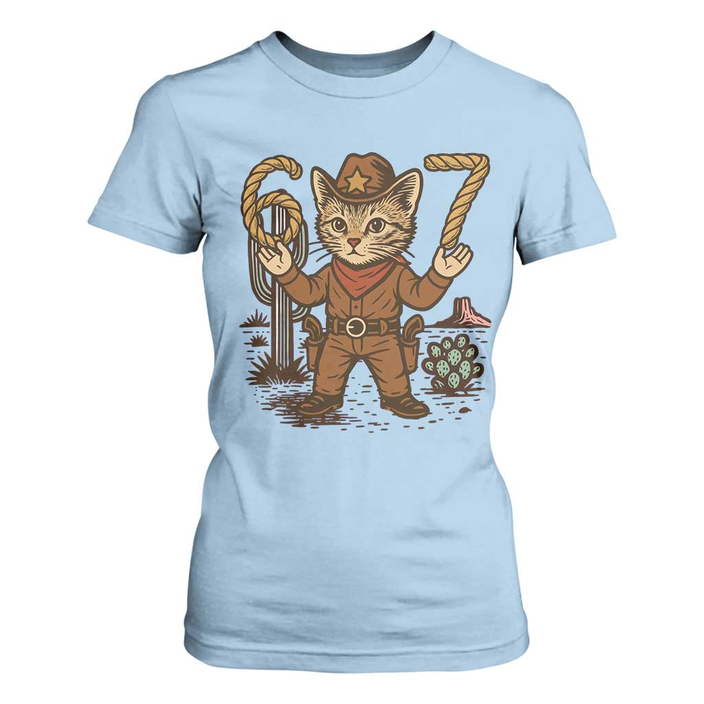 Funny Cowcat Six Seven Meme T Shirt For Women Gen Alpha 67 Trend Gift TS12 Light Blue Print Your Wear