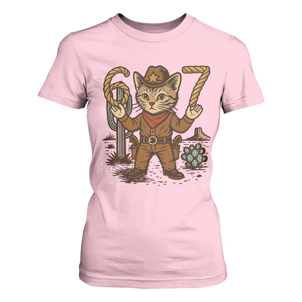 Funny Cowcat Six Seven Meme T Shirt For Women Gen Alpha 67 Trend Gift TS12 Light Pink Print Your Wear