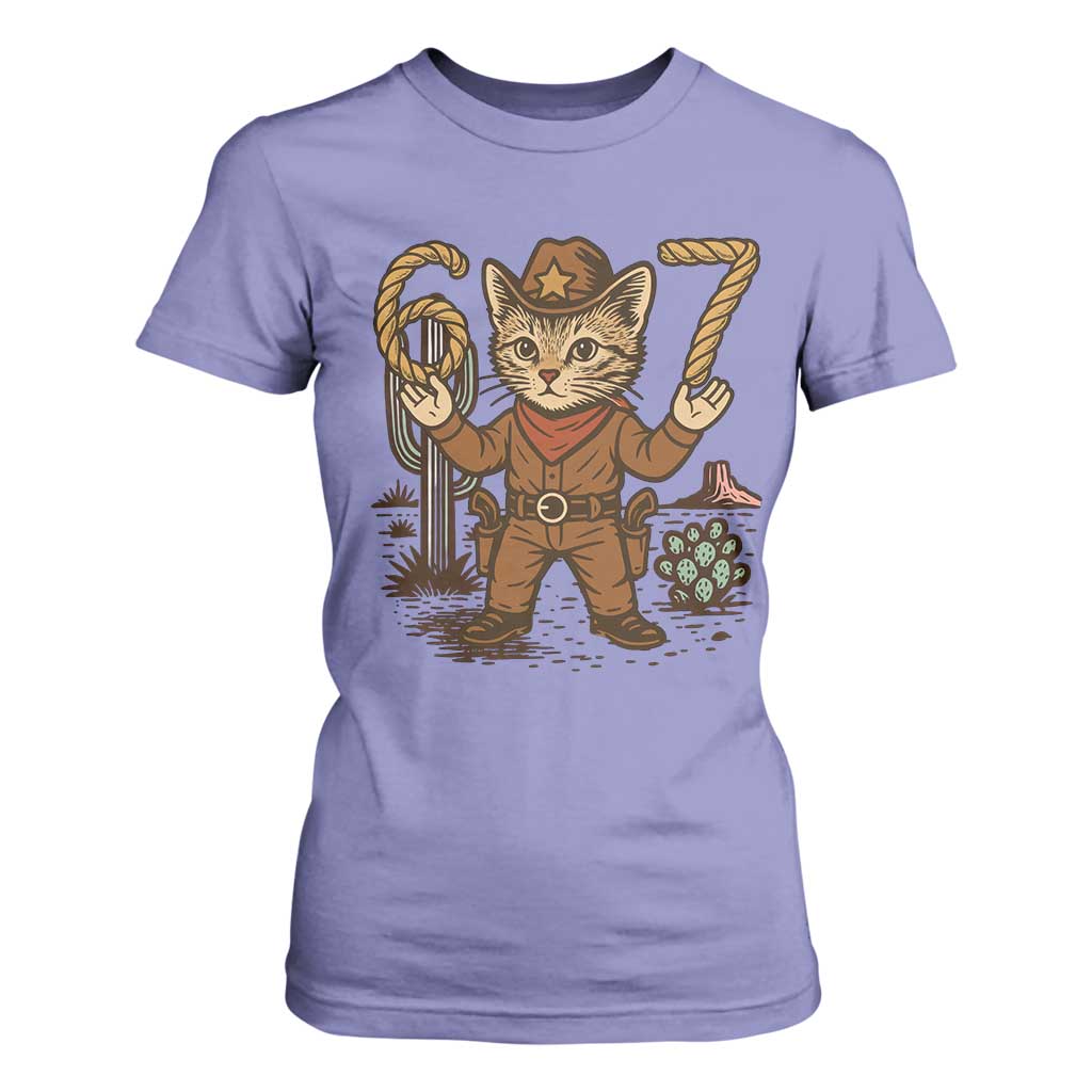 Funny Cowcat Six Seven Meme T Shirt For Women Gen Alpha 67 Trend Gift TS12 Violet Print Your Wear