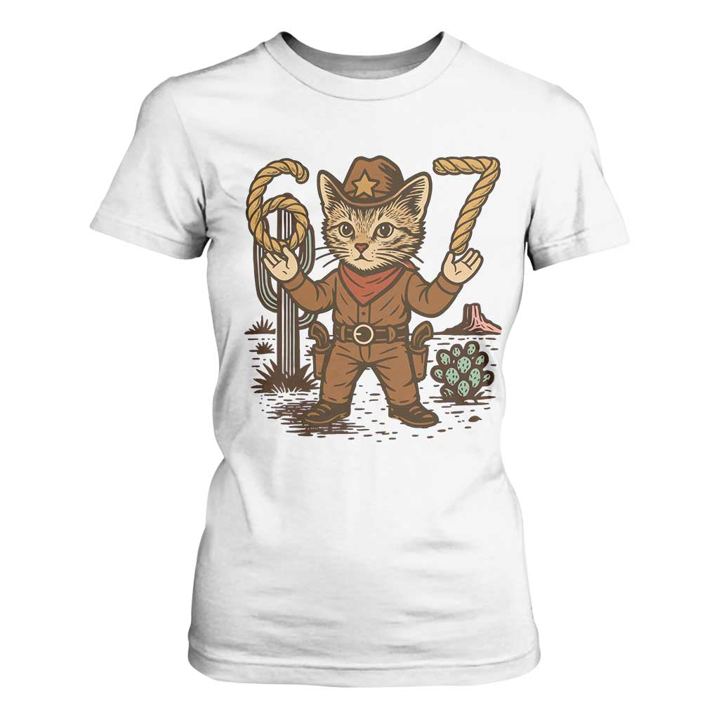 Funny Cowcat Six Seven Meme T Shirt For Women Gen Alpha 67 Trend Gift TS12 White Print Your Wear