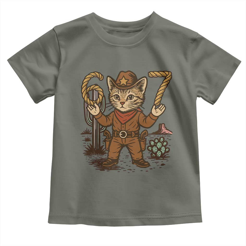 Funny Cowcat Six Seven Meme Toddler T Shirt Gen Alpha 67 Trend Gift TS12 Military Green Print Your Wear