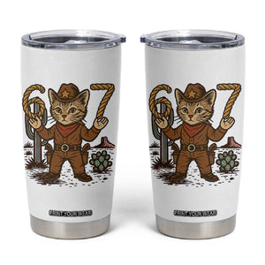 Funny Cowcat Six Seven Meme Tumbler Cup Gen Alpha 67 Trend Gift TS12 White Print Your Wear