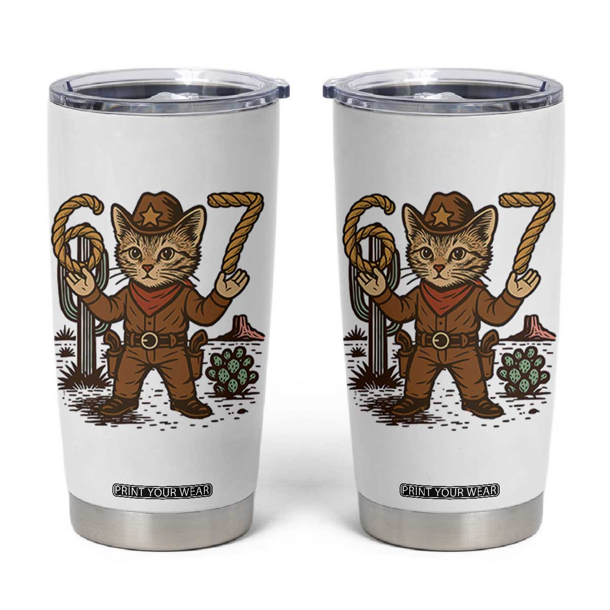 Funny Cowcat Six Seven Meme Tumbler Cup Gen Alpha 67 Trend Gift TS12 White Print Your Wear