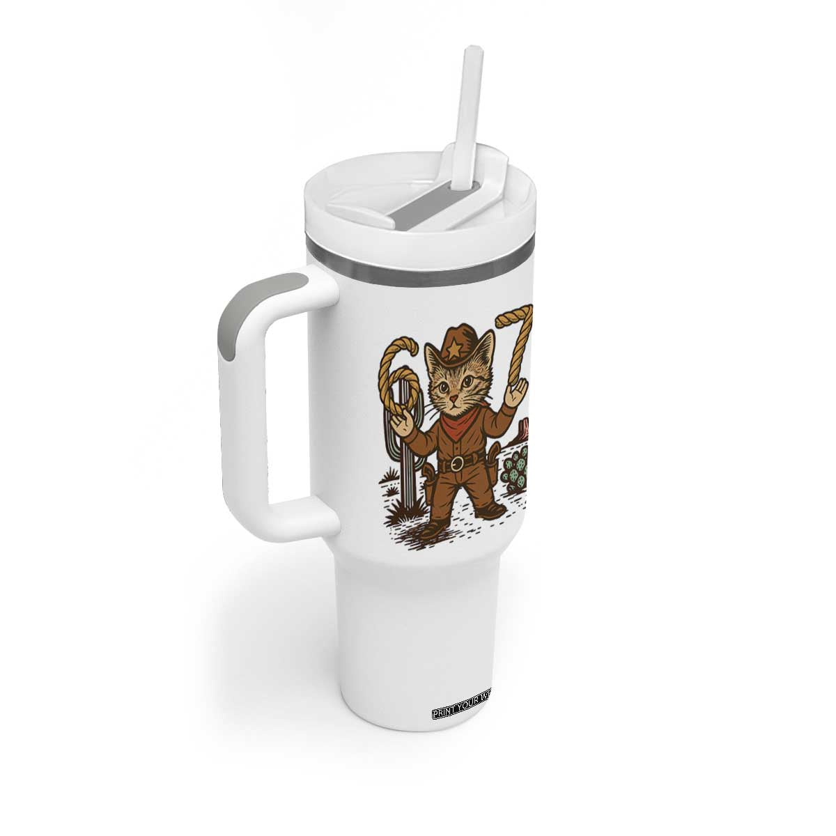 Funny Cowcat Six Seven Meme Tumbler With Handle Gen Alpha 67 Trend Gift TS12 Print Your Wear
