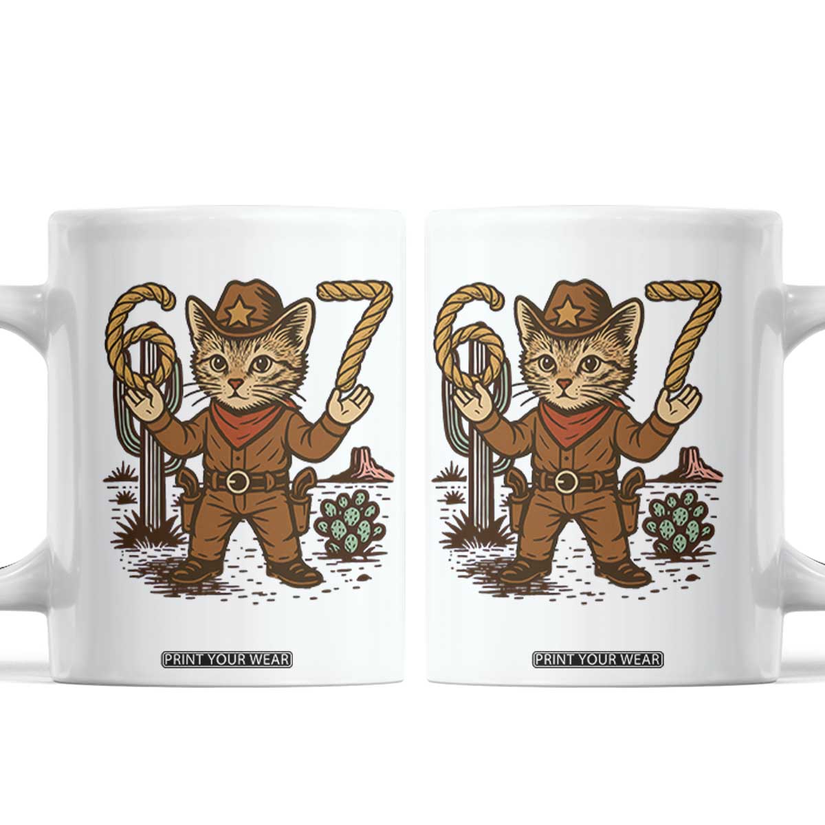 Funny Cowcat Six Seven Meme Coffee Mug Gen Alpha 67 Trend Gift TS12 White Print Your Wear