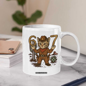 Funny Cowcat Six Seven Meme Coffee Mug Gen Alpha 67 Trend Gift TS12 Print Your Wear