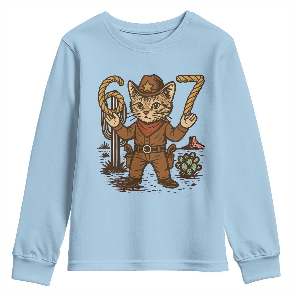 Funny Cowcat Six Seven Meme Youth Sweatshirt Gen Alpha 67 Trend Gift TS12 Light Blue Print Your Wear