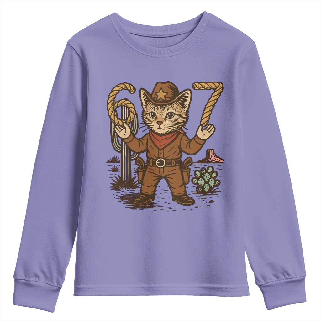 Funny Cowcat Six Seven Meme Youth Sweatshirt Gen Alpha 67 Trend Gift TS12 Violet Print Your Wear