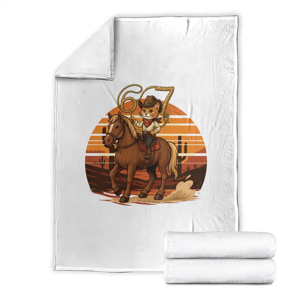 Funny Cowcat Six Seven Meme Throw Blanket Western 67 Trend Gift TS12 White Print Your Wear