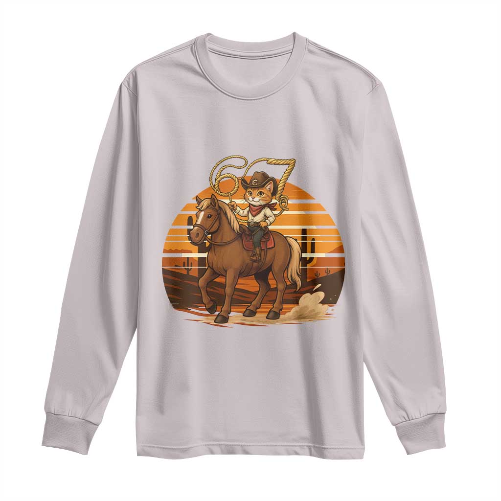 Funny Cowcat Six Seven Meme Long Sleeve Shirt Western 67 Trend Gift TS12 Ice Gray Print Your Wear