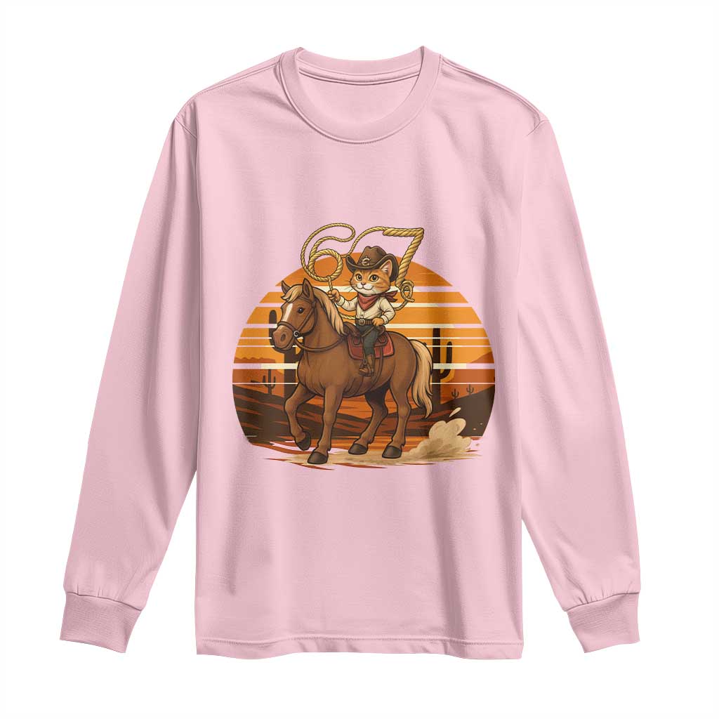Funny Cowcat Six Seven Meme Long Sleeve Shirt Western 67 Trend Gift TS12 Light Pink Print Your Wear