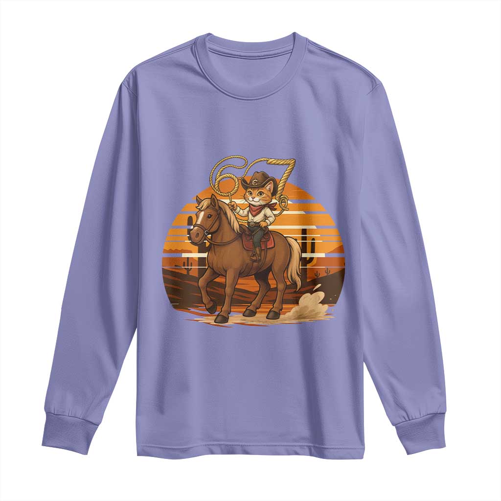 Funny Cowcat Six Seven Meme Long Sleeve Shirt Western 67 Trend Gift TS12 Violet Print Your Wear