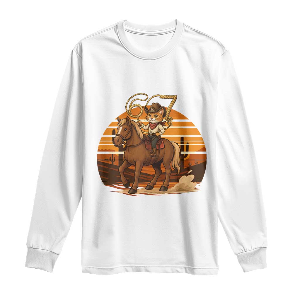 Funny Cowcat Six Seven Meme Long Sleeve Shirt Western 67 Trend Gift TS12 White Print Your Wear