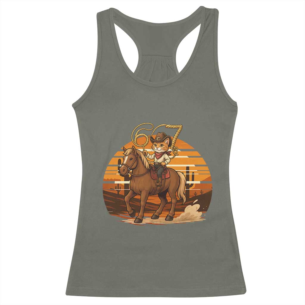 Funny Cowcat Six Seven Meme Racerback Tank Top Western 67 Trend Gift TS12 Military Green Print Your Wear
