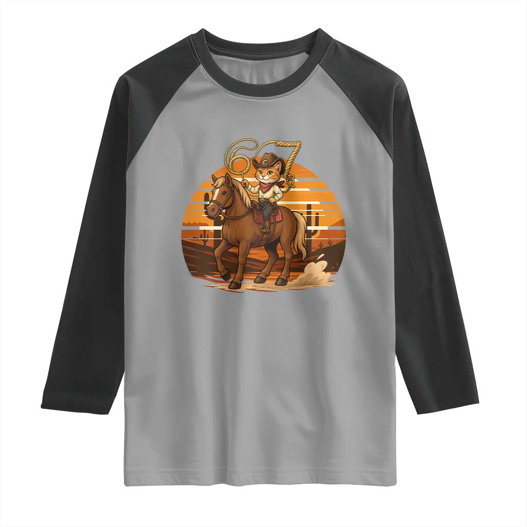 Funny Cowcat Six Seven Meme Raglan Shirt Western 67 Trend Gift TS12 Sport Gray Black Print Your Wear