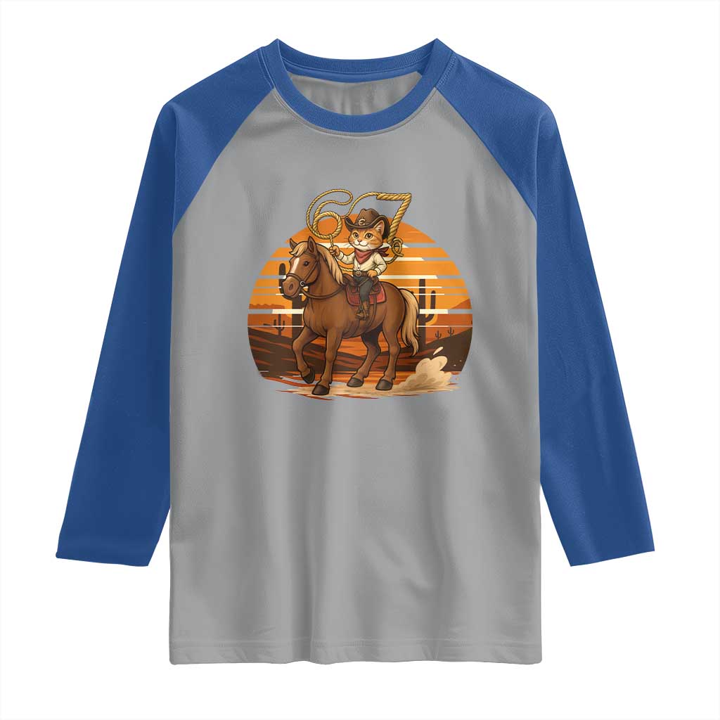 Funny Cowcat Six Seven Meme Raglan Shirt Western 67 Trend Gift TS12 Sport Gray Royal Print Your Wear