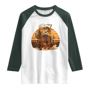 Funny Cowcat Six Seven Meme Raglan Shirt Western 67 Trend Gift TS12 White Dark Forest Green Print Your Wear