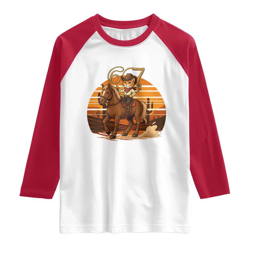 Funny Cowcat Six Seven Meme Raglan Shirt Western 67 Trend Gift TS12 White Red Print Your Wear