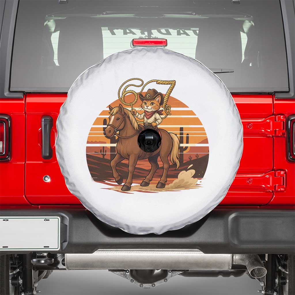 Funny Cowcat Six Seven Meme Spare Tire Cover Western 67 Trend Gift TS12 White Print Your Wear
