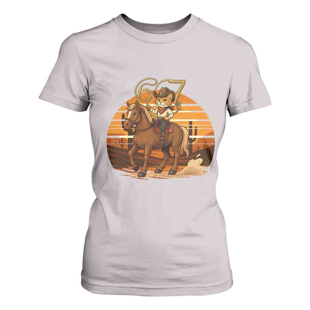 Funny Cowcat Six Seven Meme T Shirt For Women Western 67 Trend Gift TS12 Ice Gray Print Your Wear