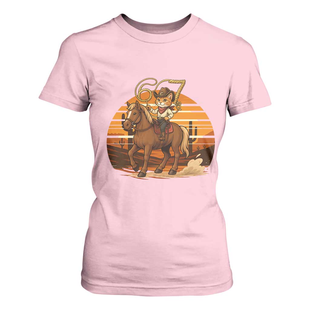 Funny Cowcat Six Seven Meme T Shirt For Women Western 67 Trend Gift TS12 Light Pink Print Your Wear