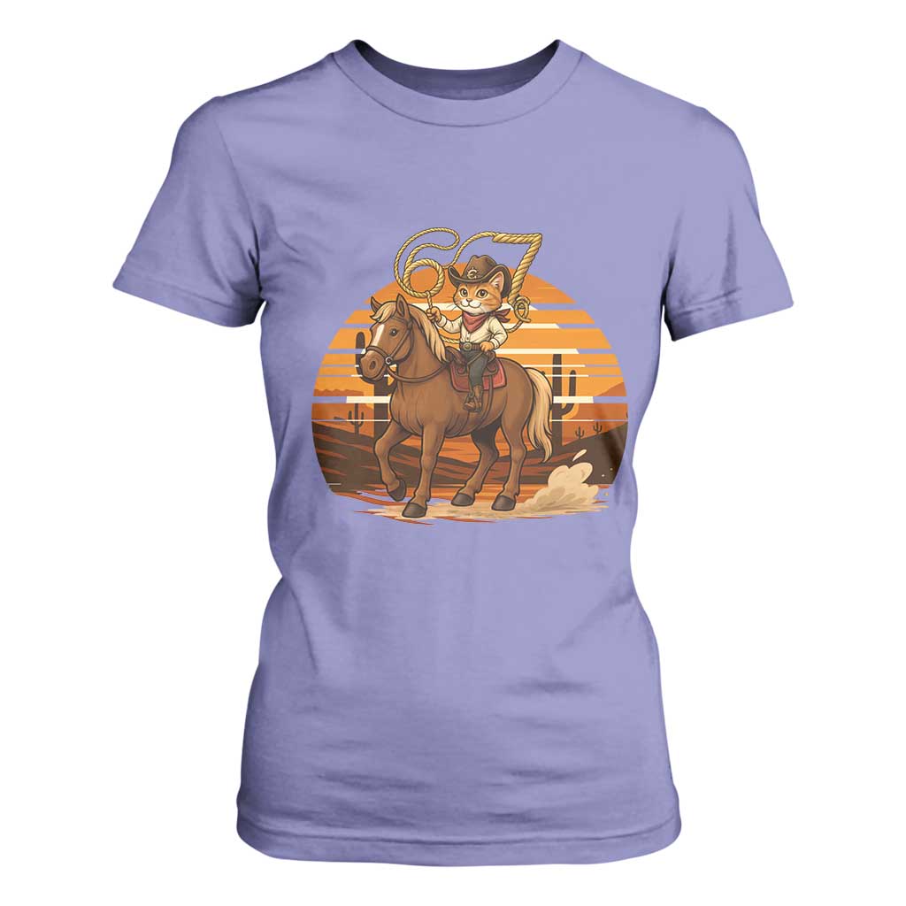 Funny Cowcat Six Seven Meme T Shirt For Women Western 67 Trend Gift TS12 Violet Print Your Wear