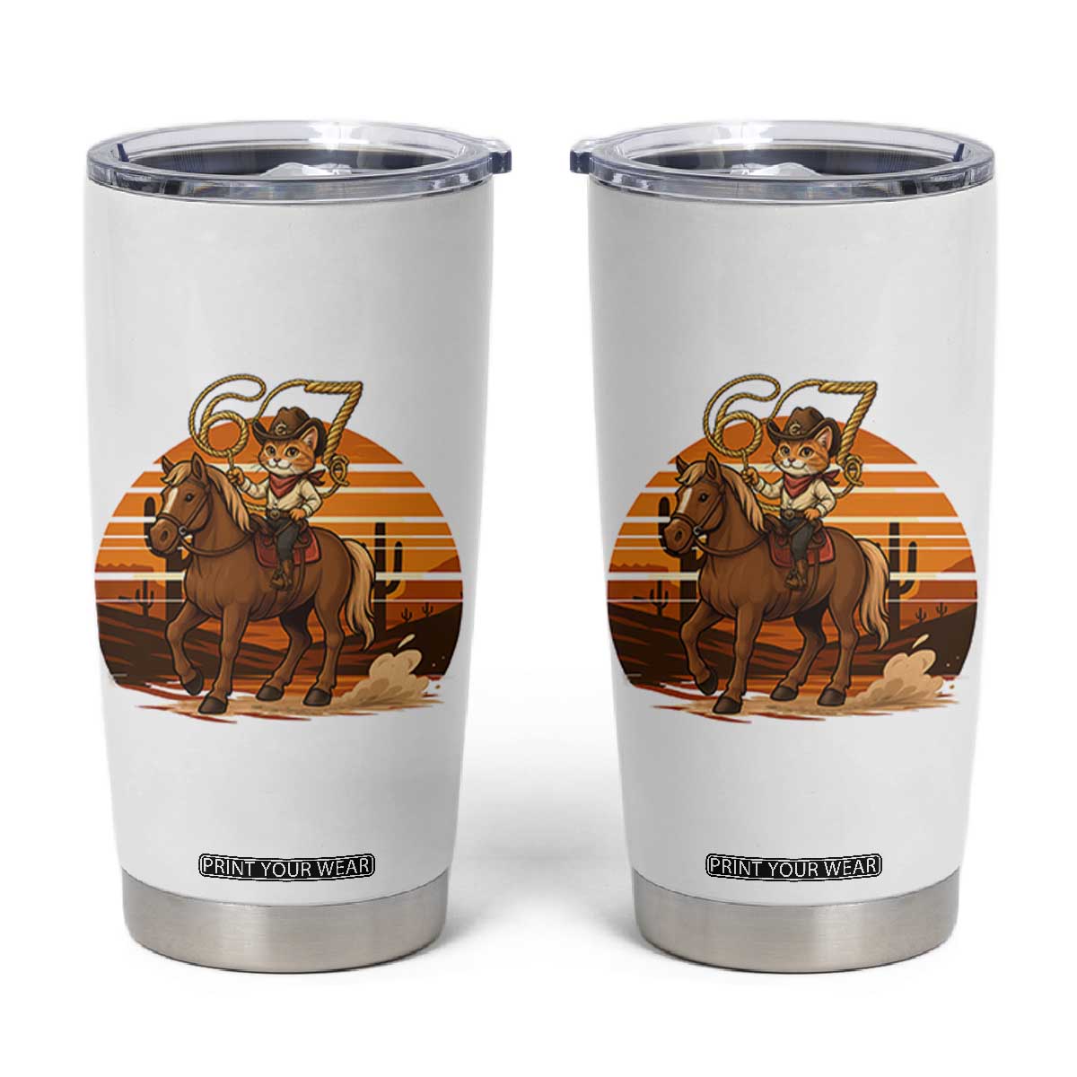 Funny Cowcat Six Seven Meme Tumbler Cup Western 67 Trend Gift TS12 White Print Your Wear