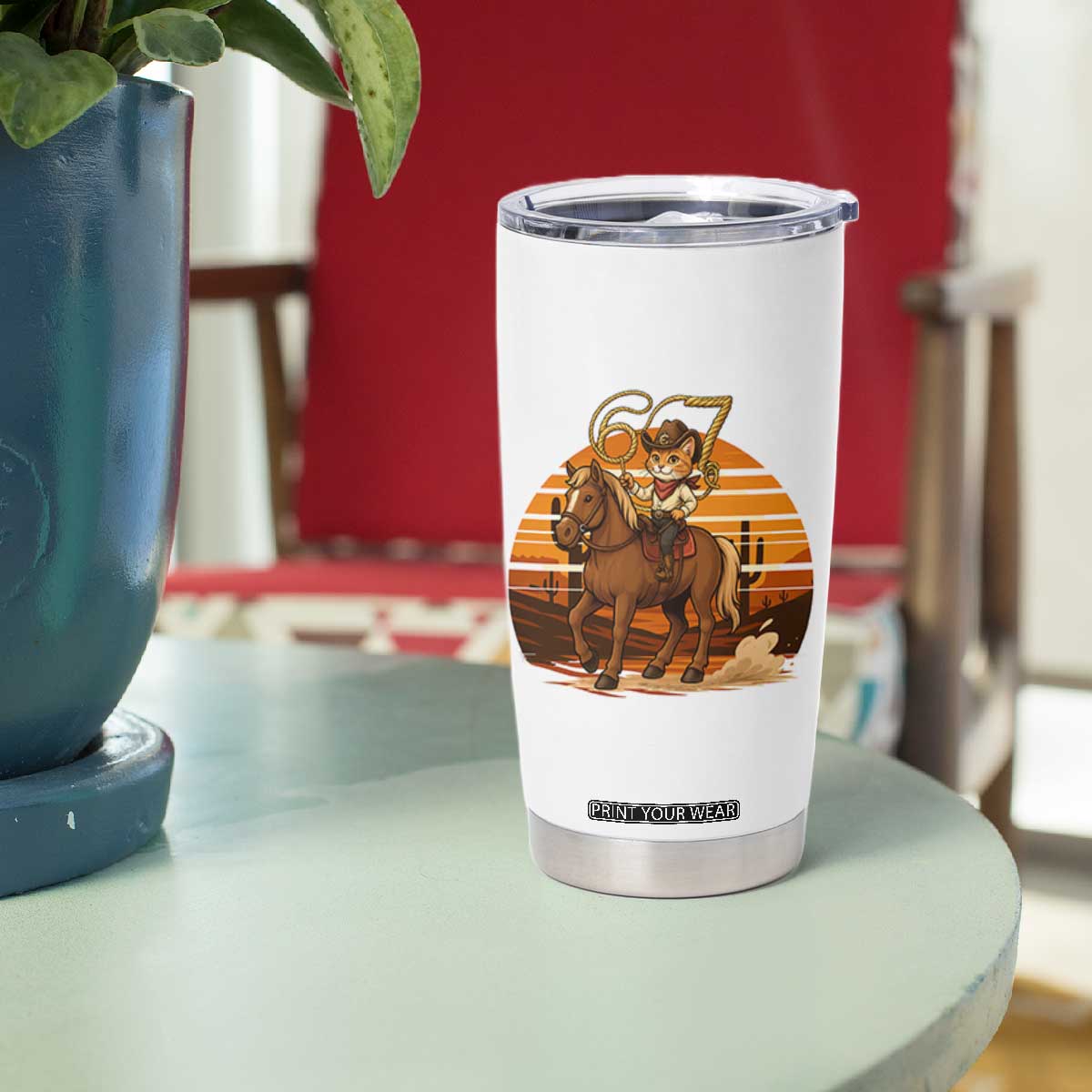 Funny Cowcat Six Seven Meme Tumbler Cup Western 67 Trend Gift TS12 Print Your Wear