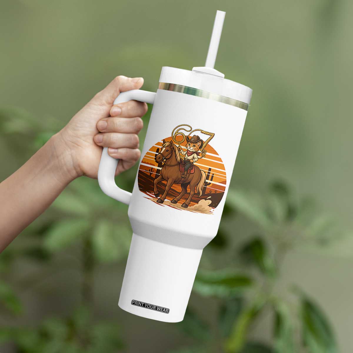 Funny Cowcat Six Seven Meme Tumbler With Handle Western 67 Trend Gift TS12 Print Your Wear