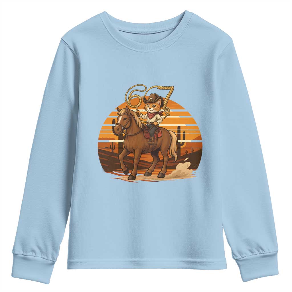 Funny Cowcat Six Seven Meme Youth Sweatshirt Western 67 Trend Gift TS12 Light Blue Print Your Wear