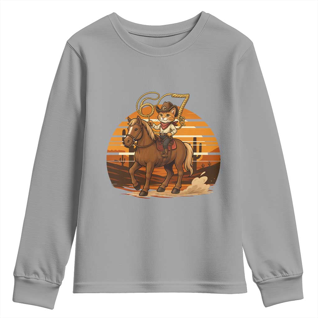 Funny Cowcat Six Seven Meme Youth Sweatshirt Western 67 Trend Gift TS12 Sport Gray Print Your Wear