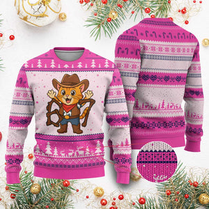 Funny Six Seven Meme Cowcat Ugly Christmas Sweater Gen Alpha Slang Gift TS12 Hot Pink Print Your Wear