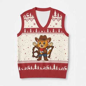 Funny Six Seven Meme Cowcat V-Neck Knit Sweater Vest Gen Alpha Slang Gift TS12 Beige Red Print Your Wear