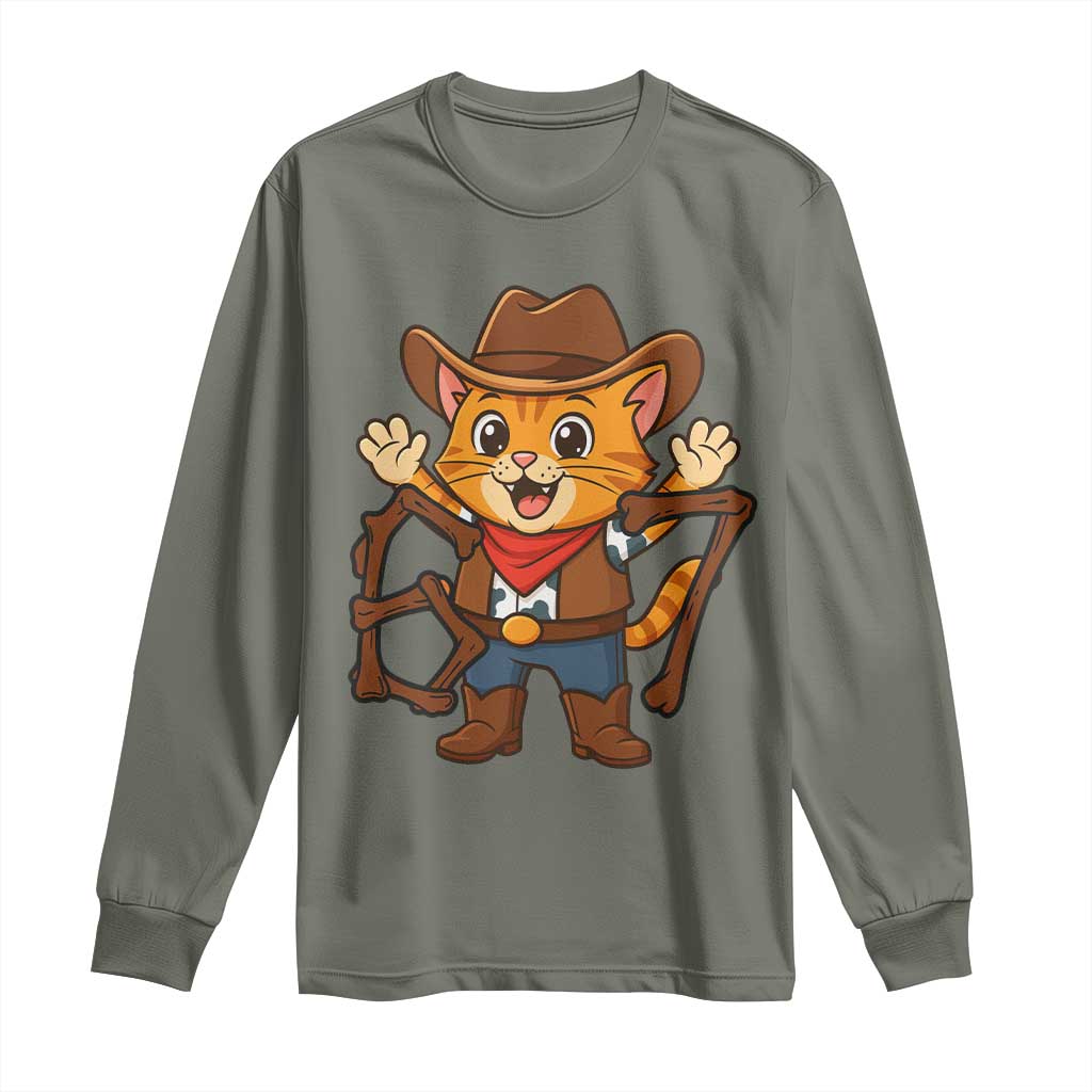 Funny Six Seven Meme Cowcat Long Sleeve Shirt Gen Alpha Slang Gift TS12 Military Green Print Your Wear