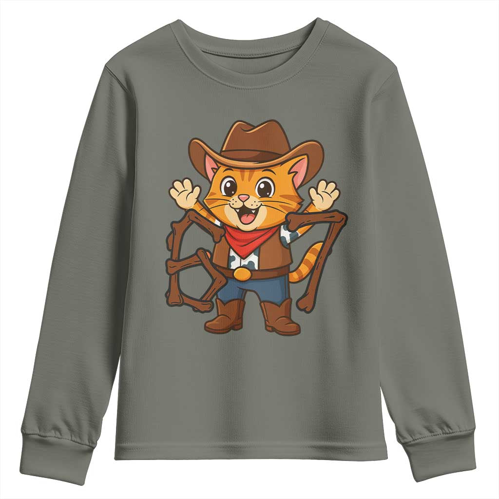 Funny Six Seven Meme Cowcat Youth Sweatshirt Gen Alpha Slang Gift TS12 Military Green Print Your Wear